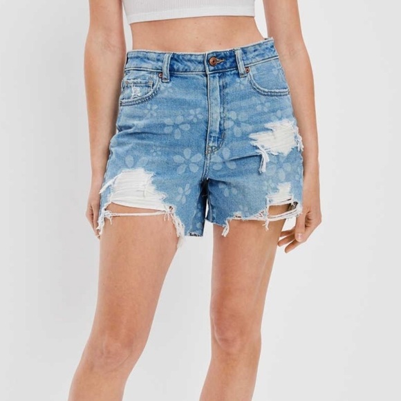AE American Eagle Daisy Denim Highest Waist Baggy Short Size 4 - Picture 1 of 10